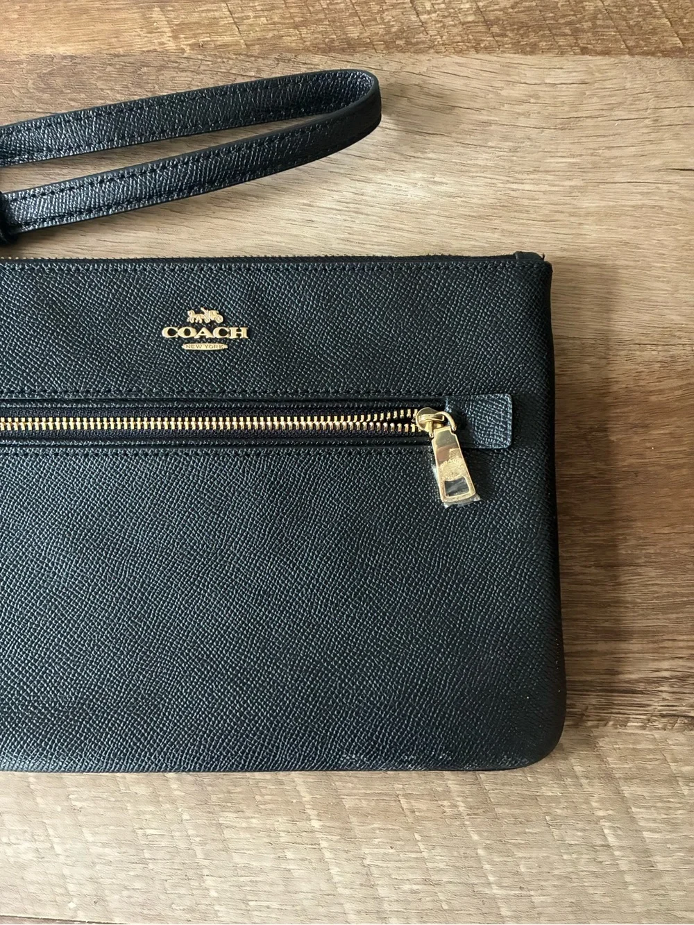 Coach Black Leather Wristlet with Gold Hardware